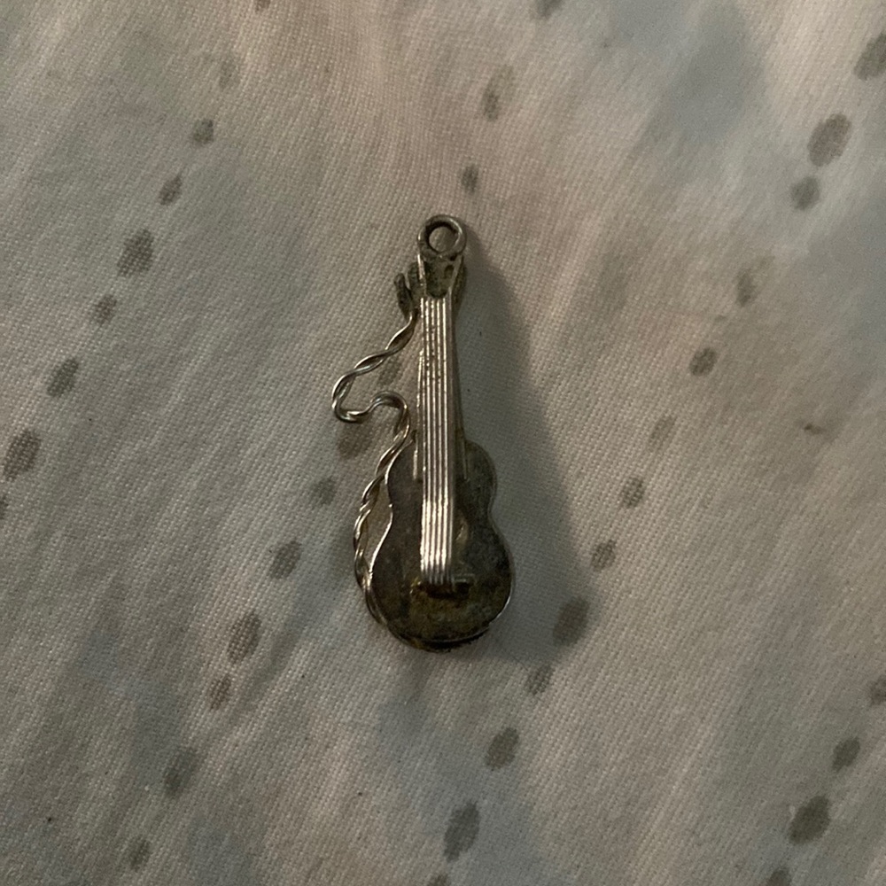 Vintage Music City Silver Guitar Necklace Pendant